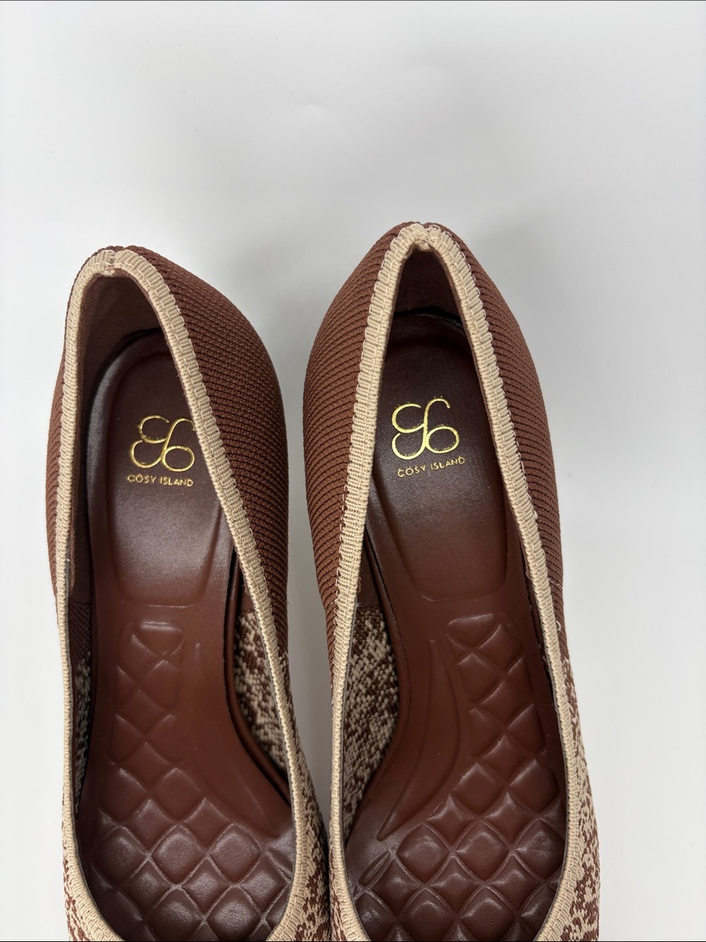 Cosy Island Brown and Cream Pointed Toe Kitten Heel Knit Pumps - Sz 7 NWOB - Picture 8 of 9